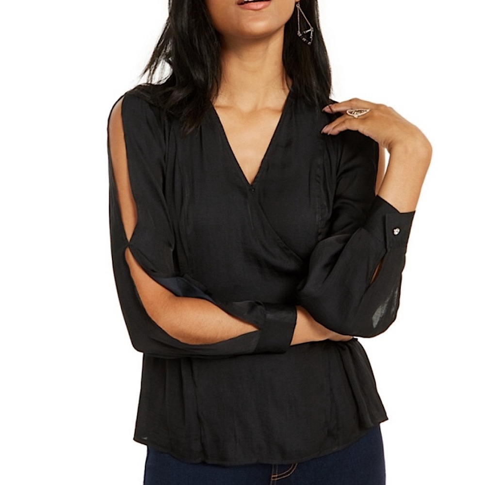 NWOT Thala Sodi Slit-Sleeve Faux-Wrap Top